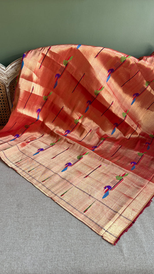 Red Tissue Mor-Popat Blouse Piece