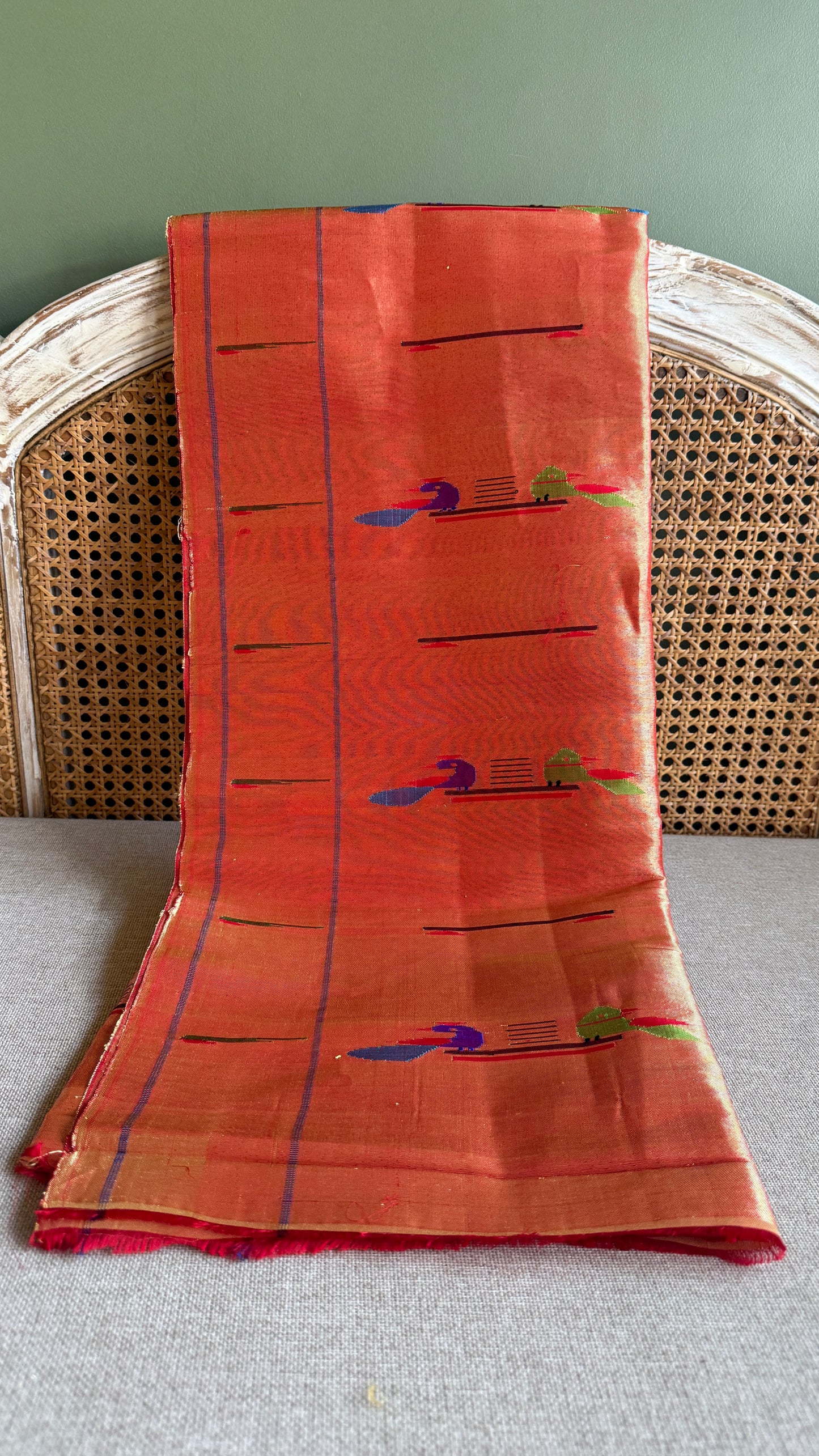 Red Tissue Mor-Popat Blouse Piece