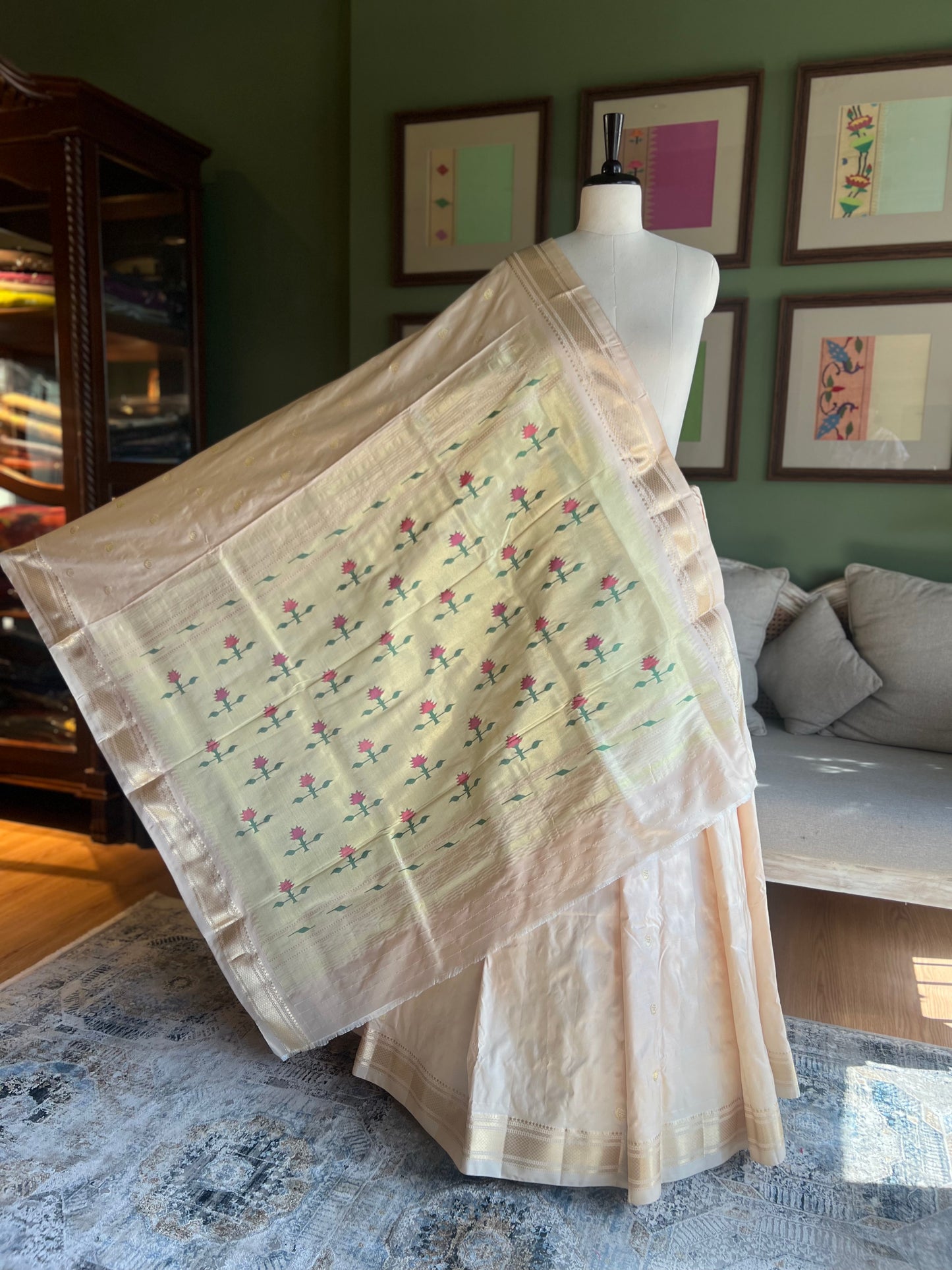 Beige Paithani with Chandrakor Butti and Asavali Pallu