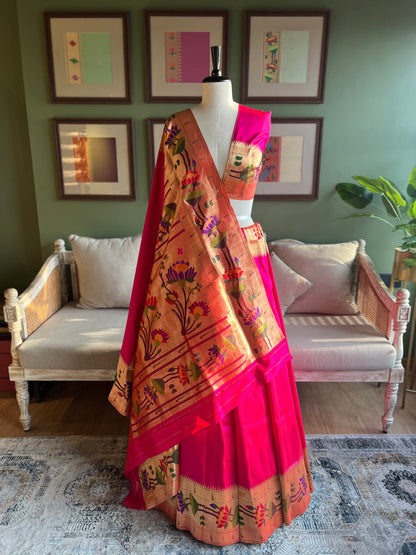 Rani Pink Paithani with Ajanta Lotus Border & Pallu