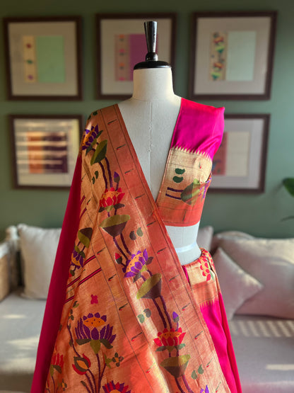Rani Pink Paithani with Ajanta Lotus Border & Pallu
