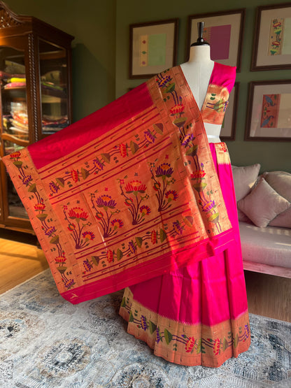 Rani Pink Paithani with Ajanta Lotus Border & Pallu