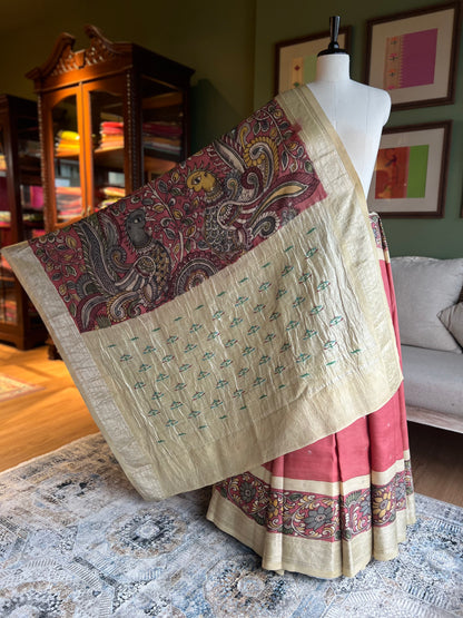 Rust/Beige Kalamkari x Paithani with Asavali Pallu