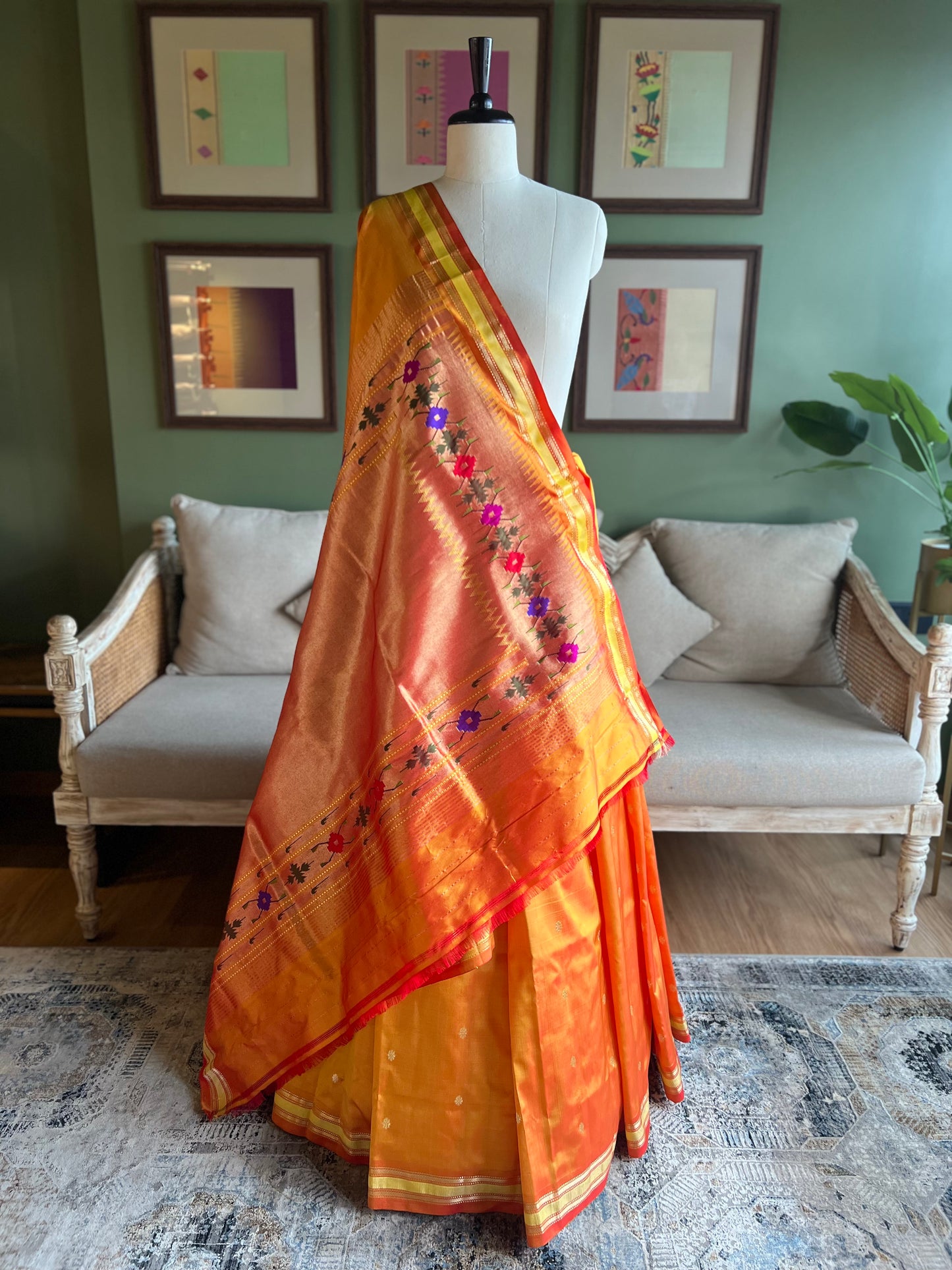 Orange Paithani with Tava Pallu