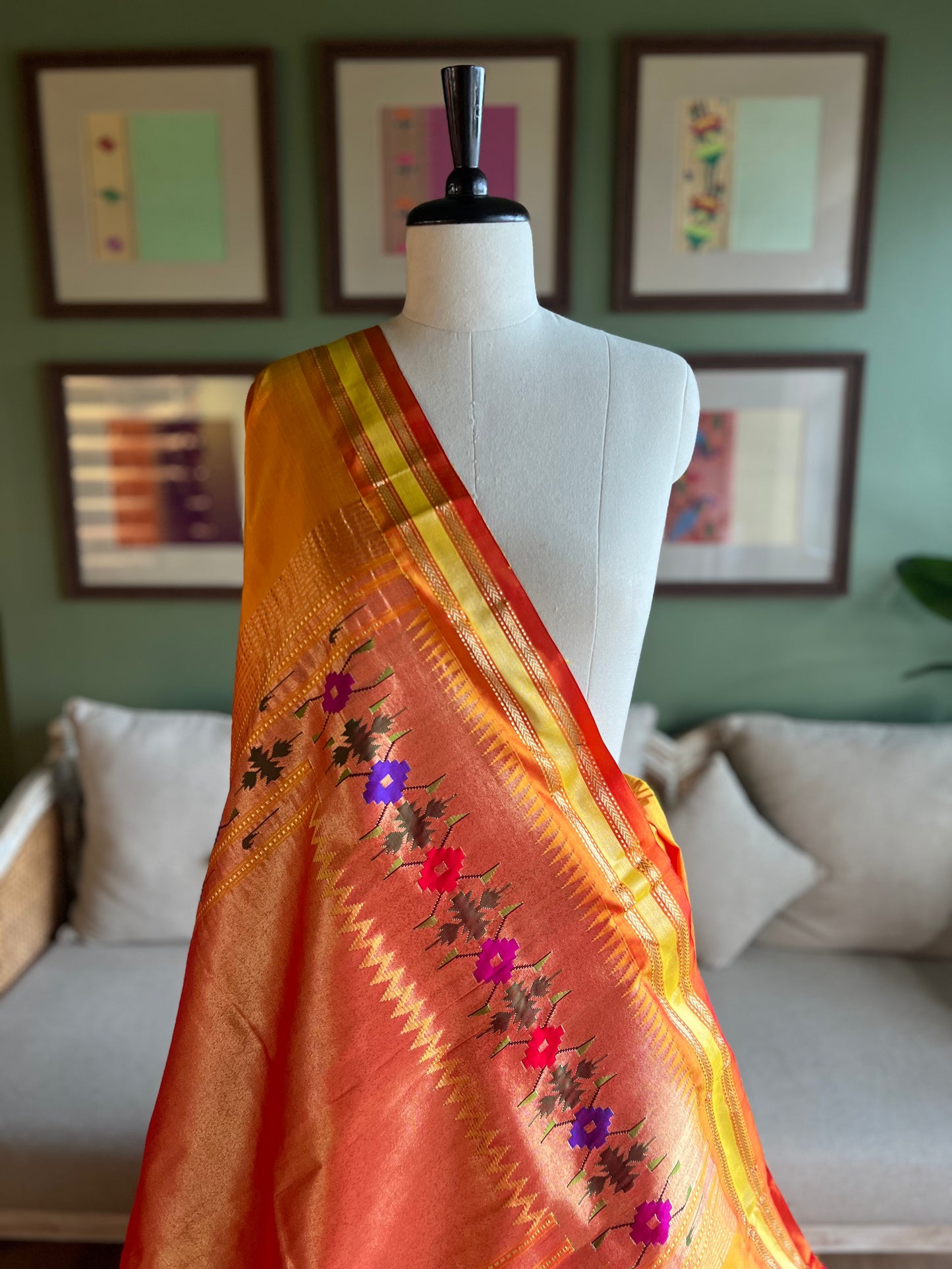 Orange Paithani with Tava Pallu
