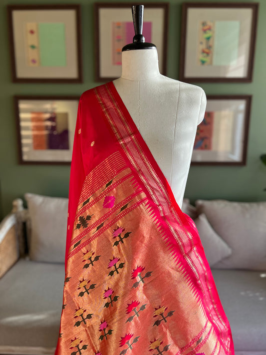 Red Paithani with Asavali Pallu