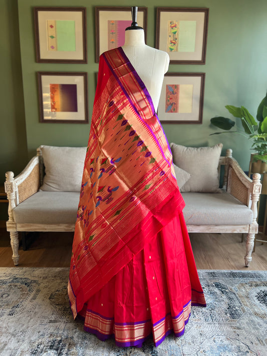 Red Paithani with Contrast Border and Classic Peacock Pallu