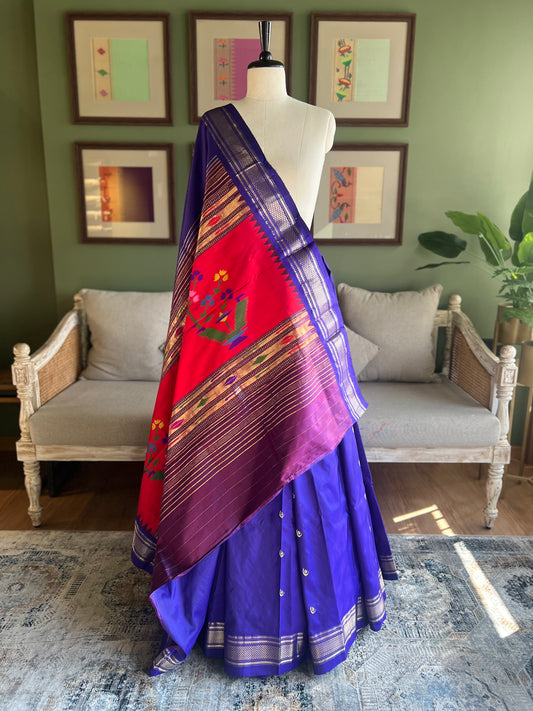 Indigo Paithani with Chandrakor Butti and Red Asavali Pallu