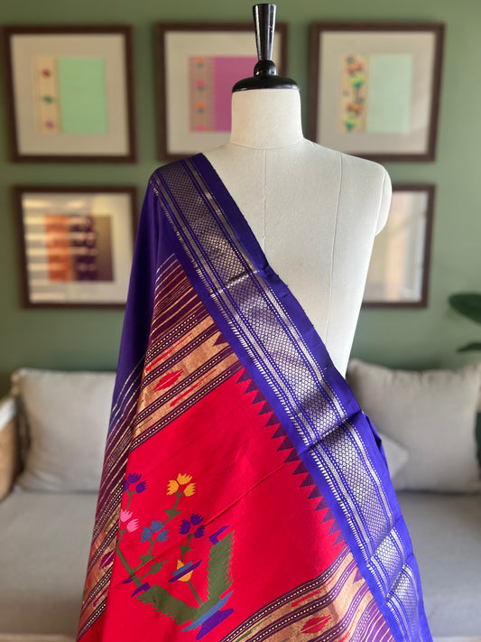 Indigo Paithani with Chandrakor Butti and Red Asavali Pallu