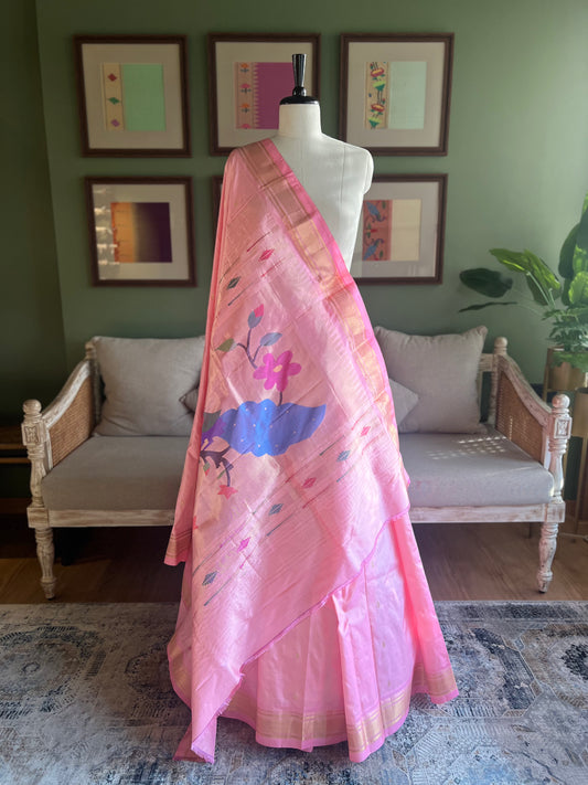 Baby Pink Paithani with Double Peacock Pallu