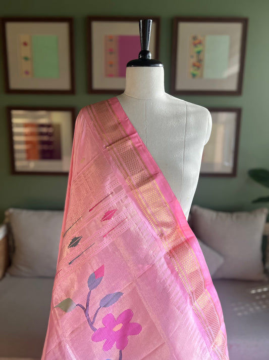 Baby Pink Paithani with Double Peacock Pallu