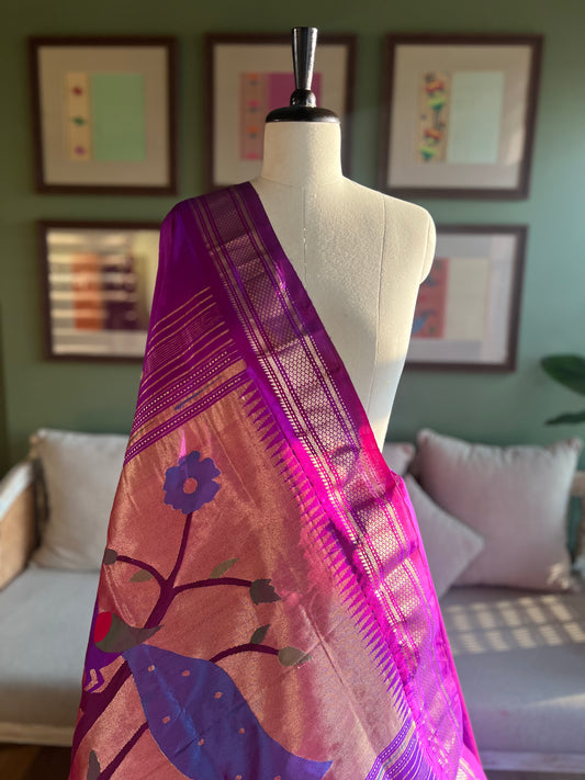 Purple Paithani with Double Peacock Pallu
