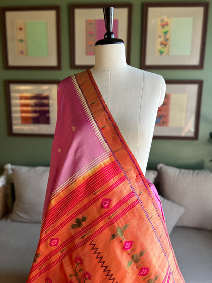 Pink Paithani with Muniya Border & Asavali Pallu