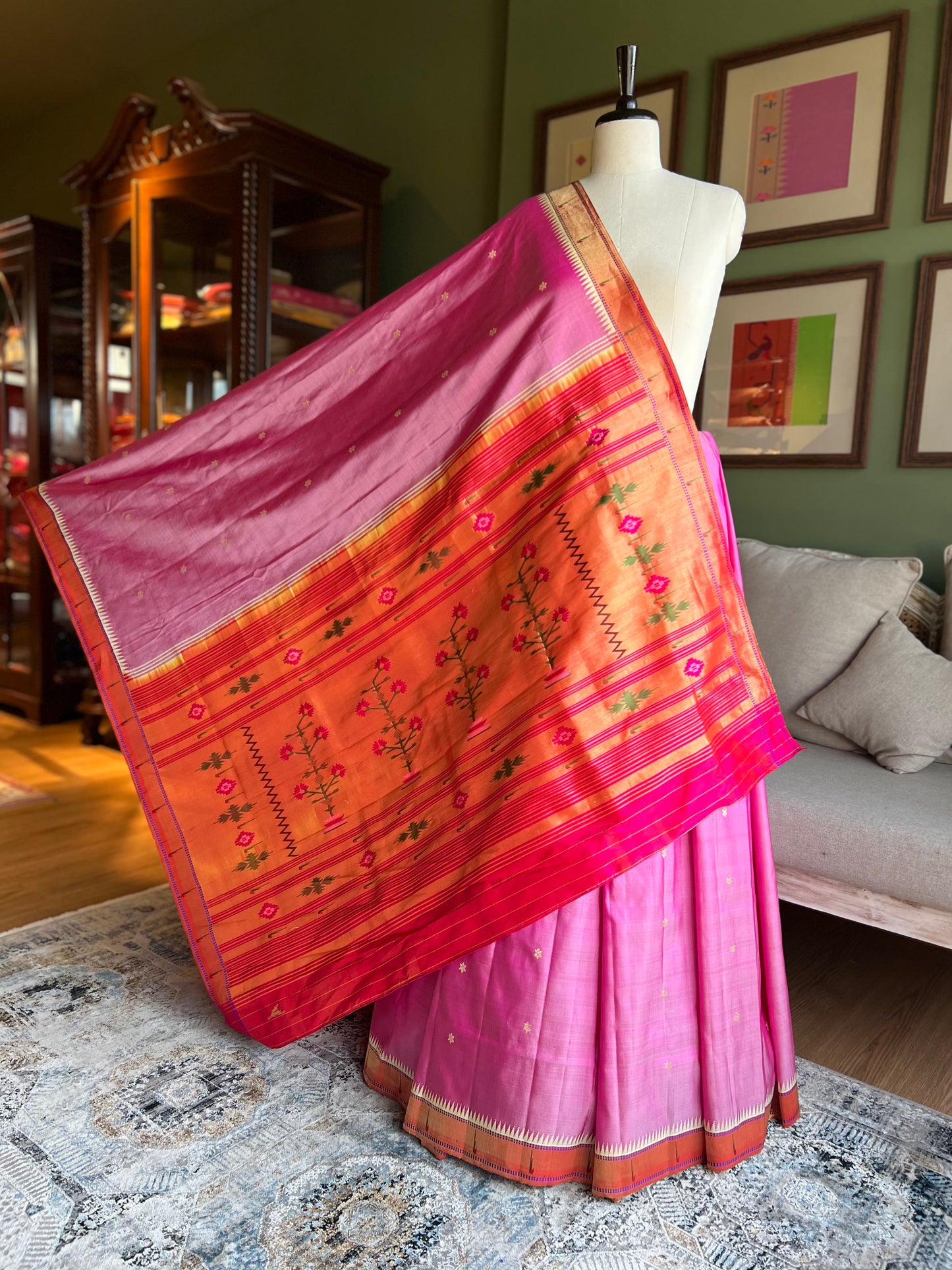 Pink Paithani with Muniya Border & Asavali Pallu