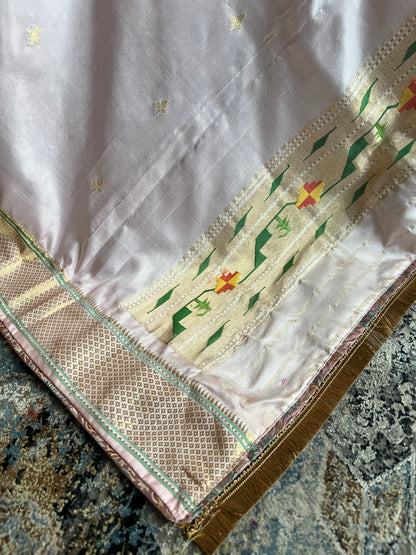 Blush Pink Dupatta with Narali Border, Asavali Pallu and Edge Detailing