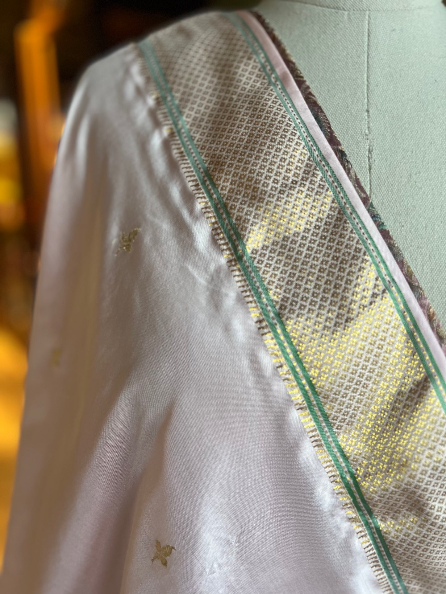 Blush Pink Dupatta with Narali Border, Asavali Pallu and Edge Detailing