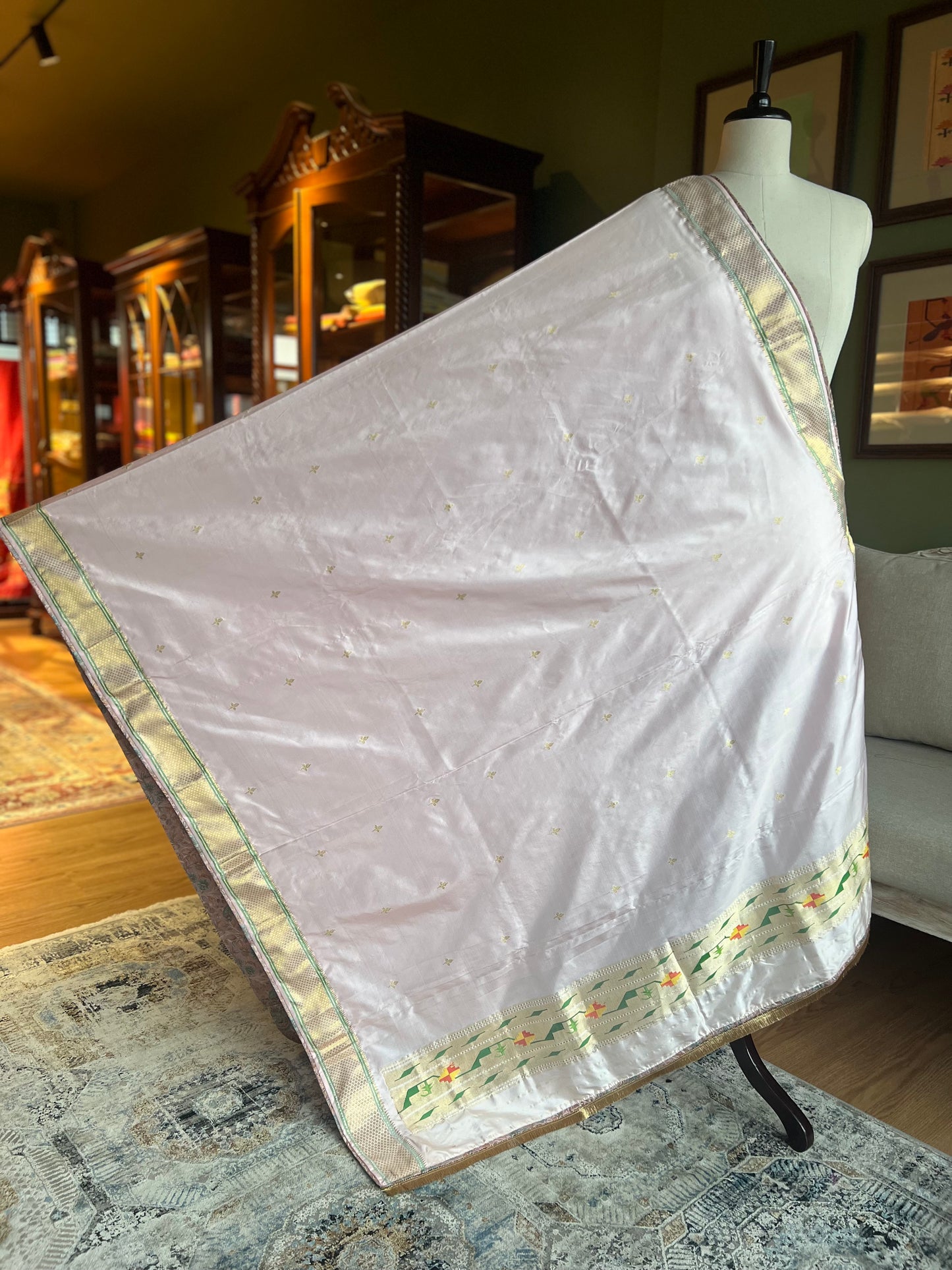 Blush Pink Dupatta with Narali Border, Asavali Pallu and Edge Detailing