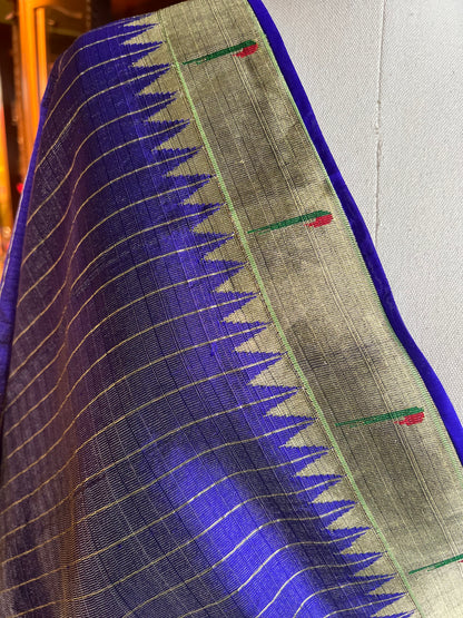 Indigo Dupatta with Muniya Border, Peacock Pallu and Edge Detailing