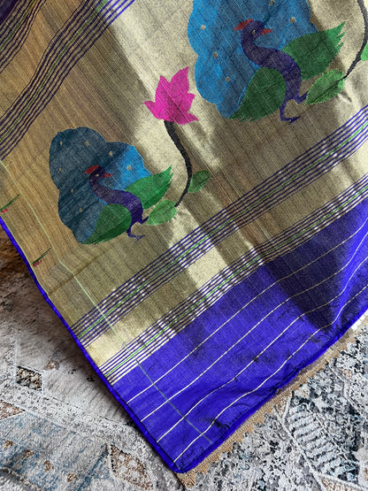 Indigo Dupatta with Muniya Border, Peacock Pallu and Edge Detailing