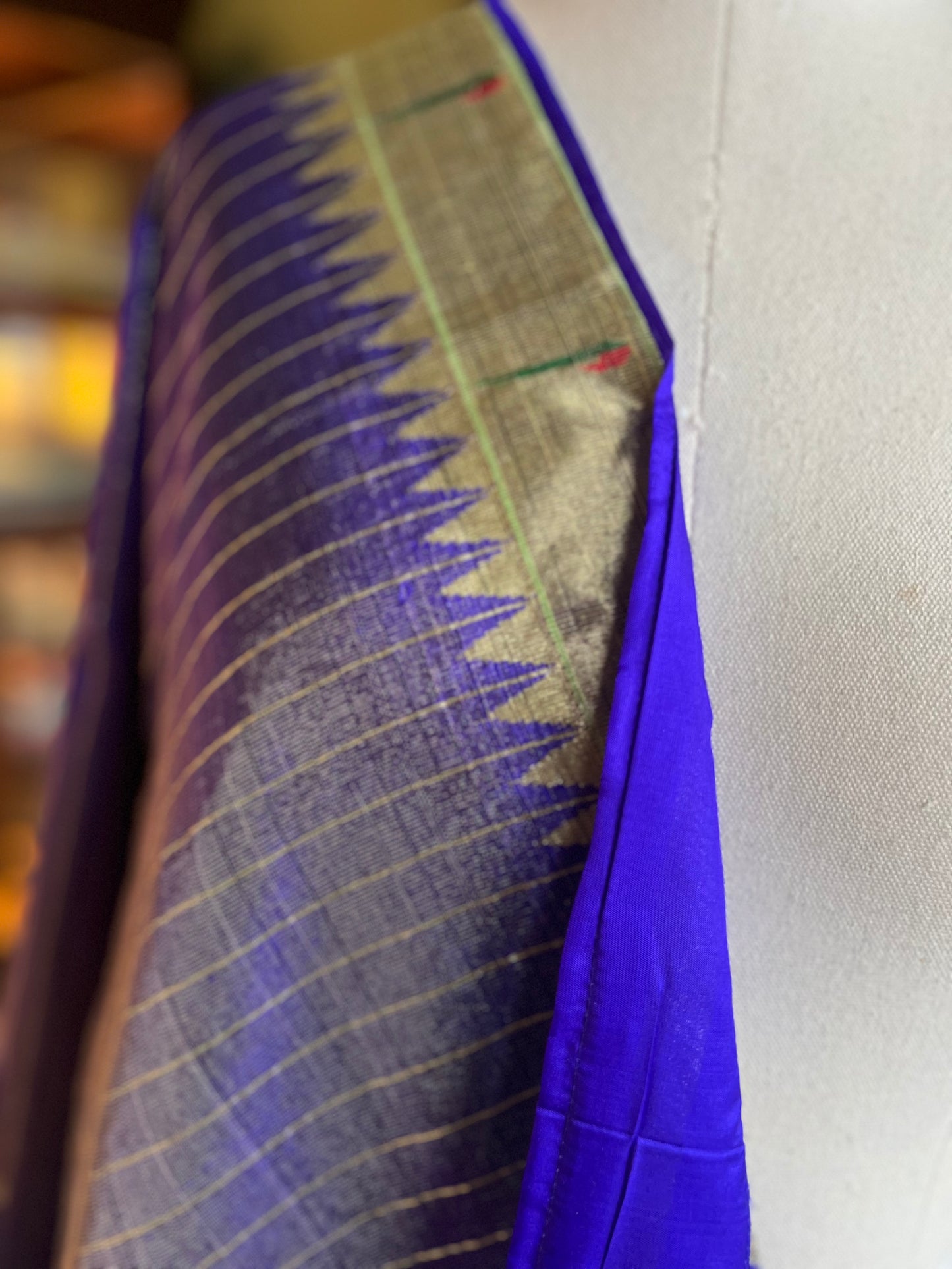 Indigo Dupatta with Muniya Border, Peacock Pallu and Edge Detailing