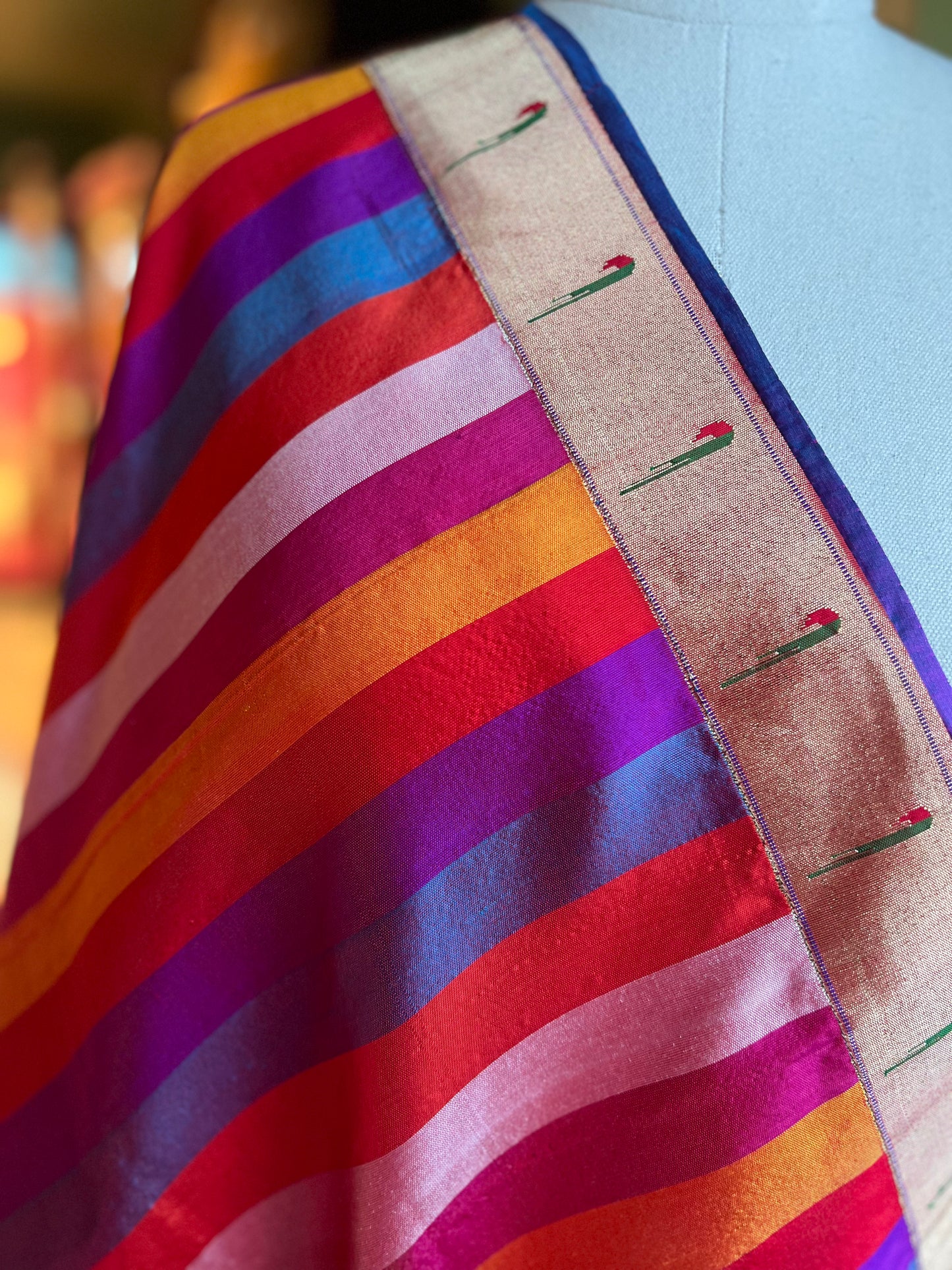 Multicoloured Dupatta with Muniya Border, Peacock Pallu and Edge Detailing