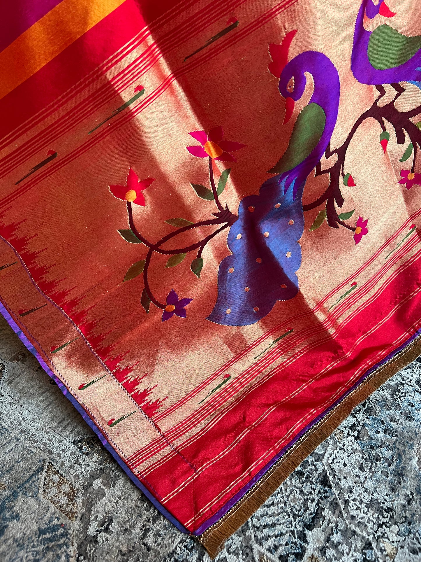 Multicoloured Dupatta with Muniya Border, Peacock Pallu and Edge Detailing