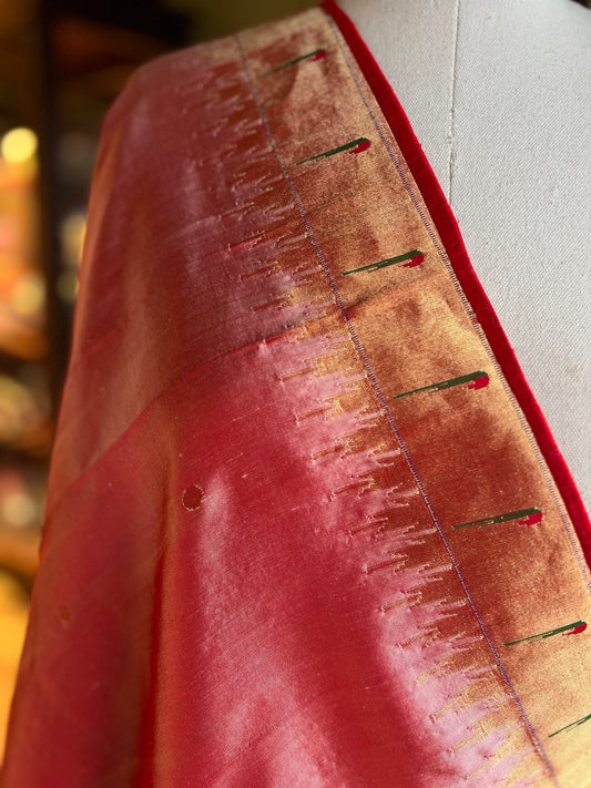 Peachy Pink Dupatta with Muniya Border, Lotus Pallu and Edge Detailing