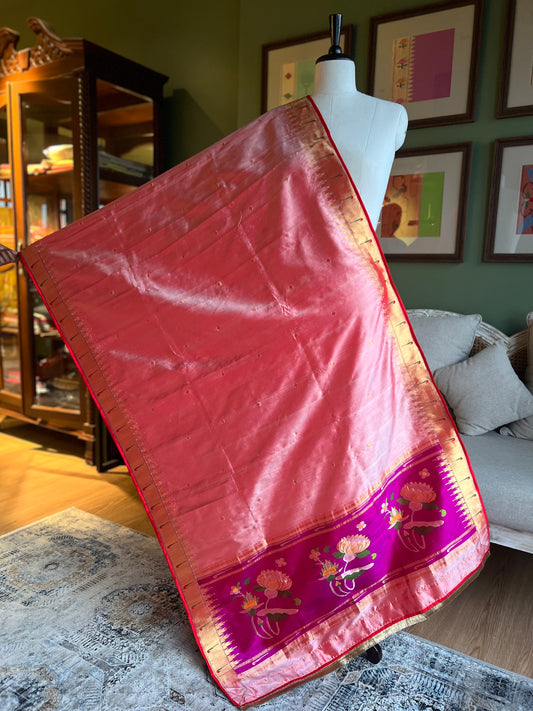 Peachy Pink Dupatta with Muniya Border, Lotus Pallu and Edge Detailing