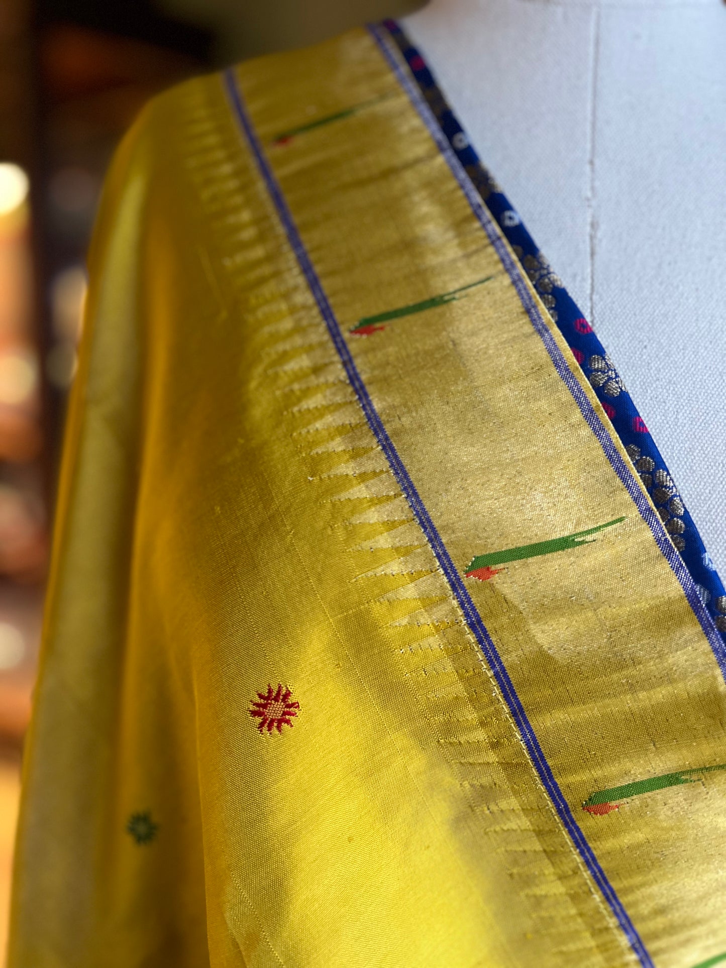 Yellow Dupatta with Muniya Border, Asavali Pallu and Edge Detailing
