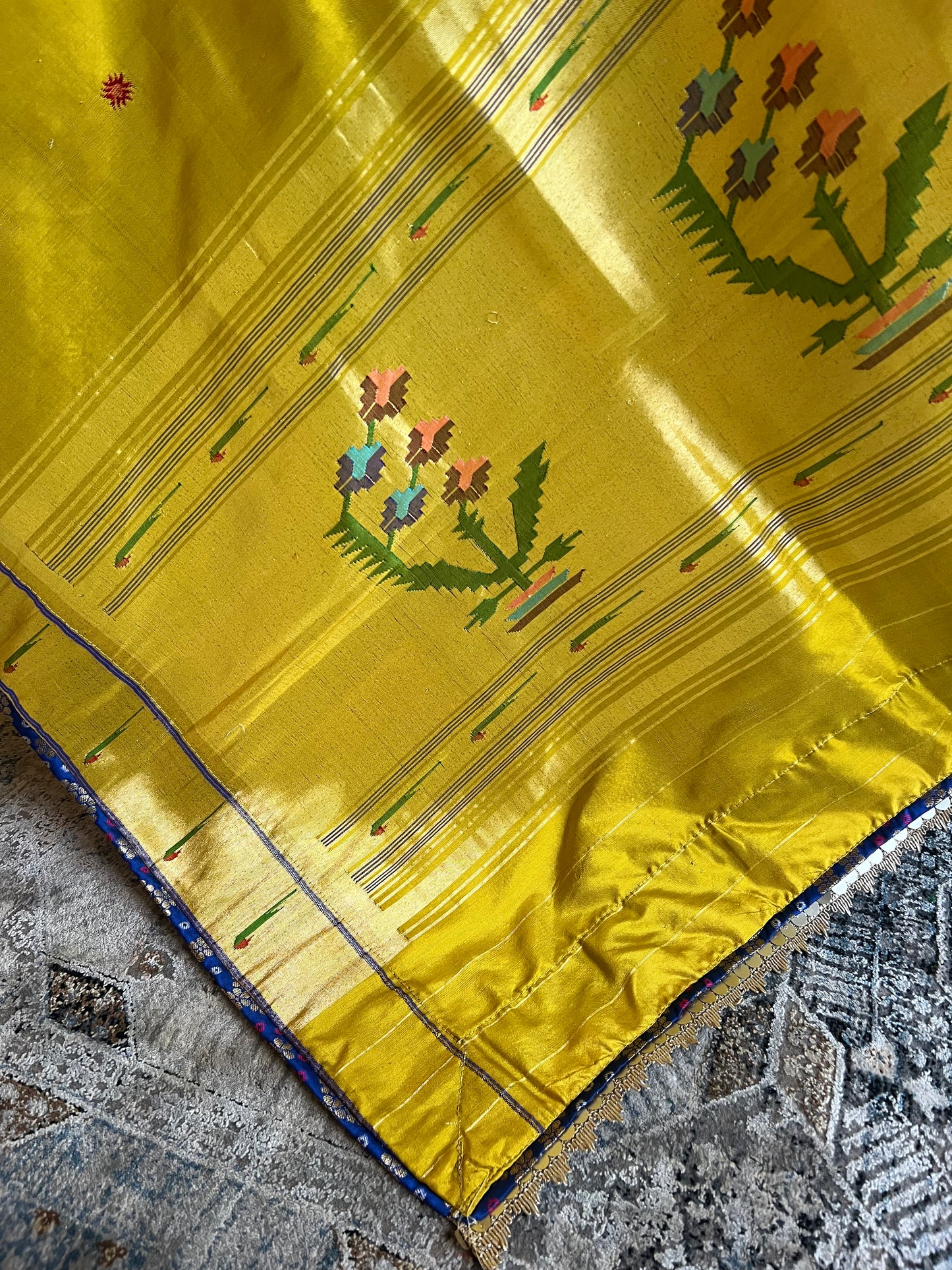 Yellow Dupatta with Muniya Border, Asavali Pallu and Edge Detailing