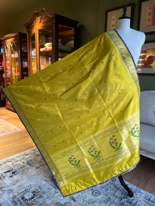 Yellow Dupatta with Muniya Border, Asavali Pallu and Edge Detailing