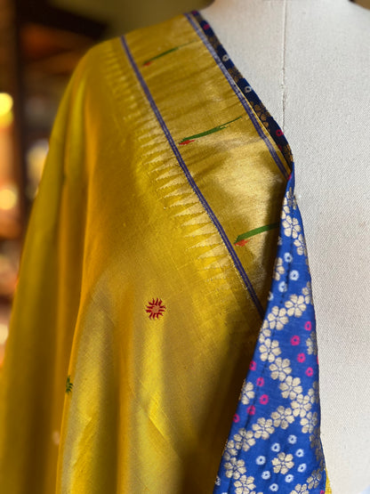 Yellow Dupatta with Muniya Border, Asavali Pallu and Edge Detailing