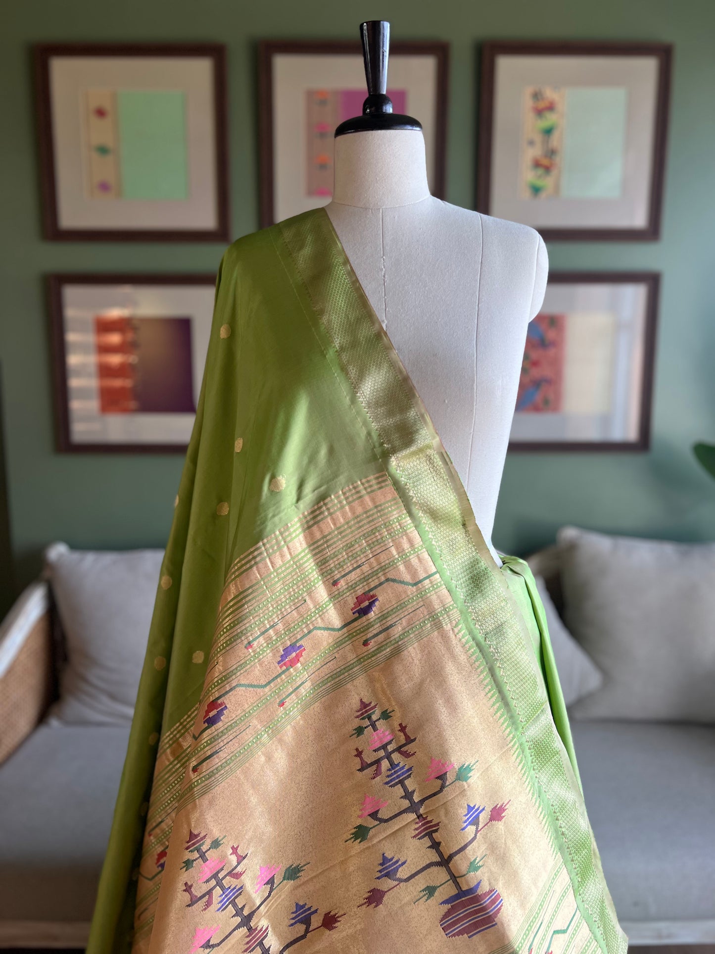 Pista Green Paithani with Asavali Pallu