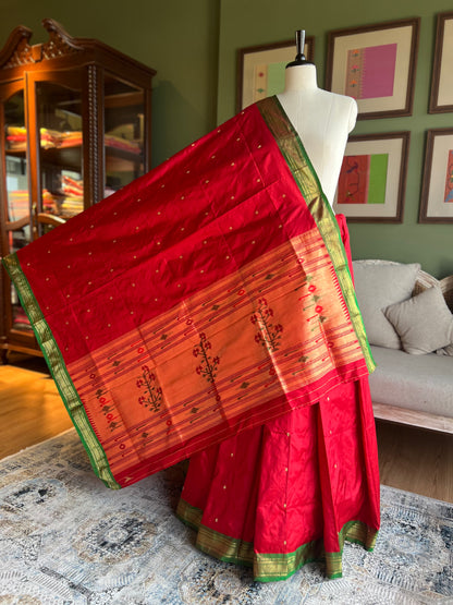 Red Paithani with Contrast Border and Delicate Asavali Pallu