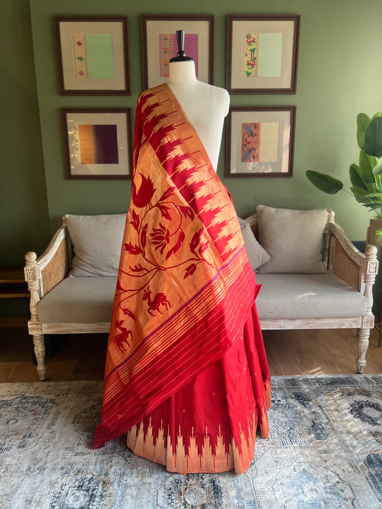 Deep Red Paithani with Panja Border & Monochrome Pallu