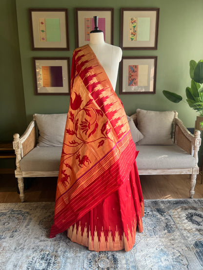 Deep Red Paithani with Panja Border & Monochrome Pallu