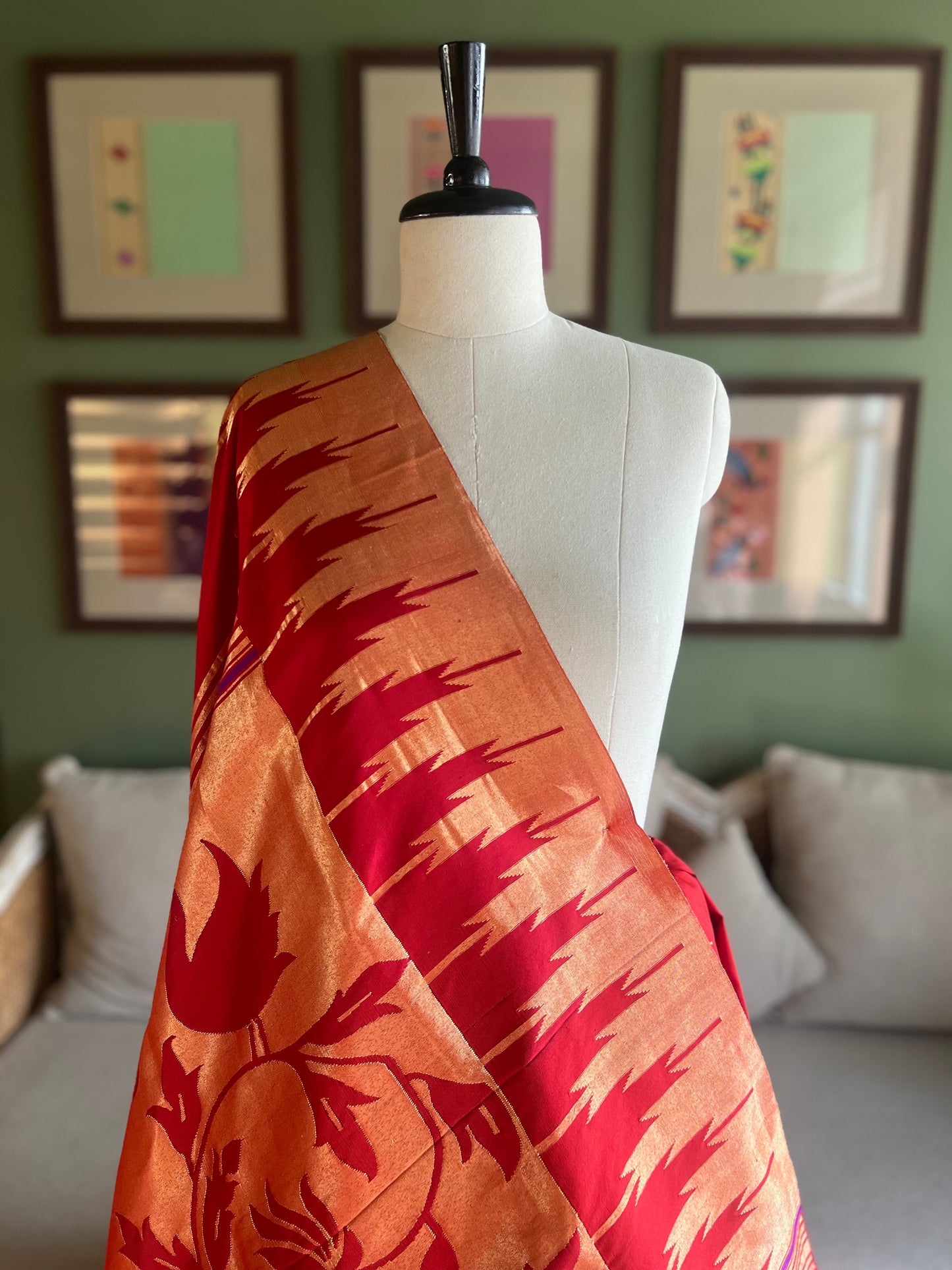 Deep Red Paithani with Panja Border & Monochrome Pallu