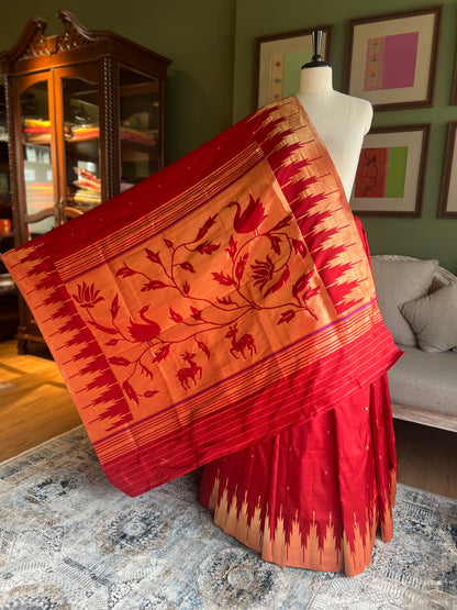 Deep Red Paithani with Panja Border & Monochrome Pallu
