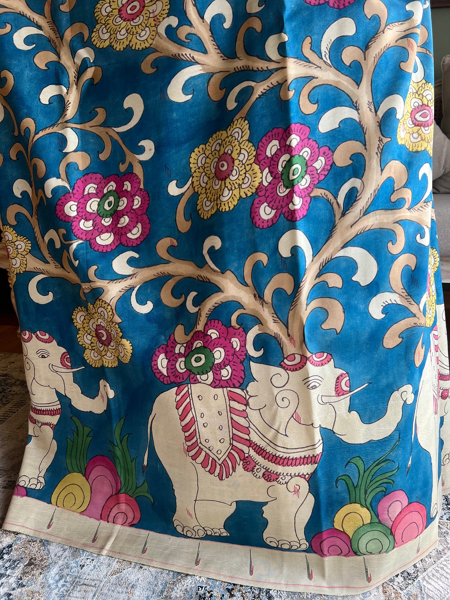 Blue Kalamkari x Paithani with Asavali Pallu