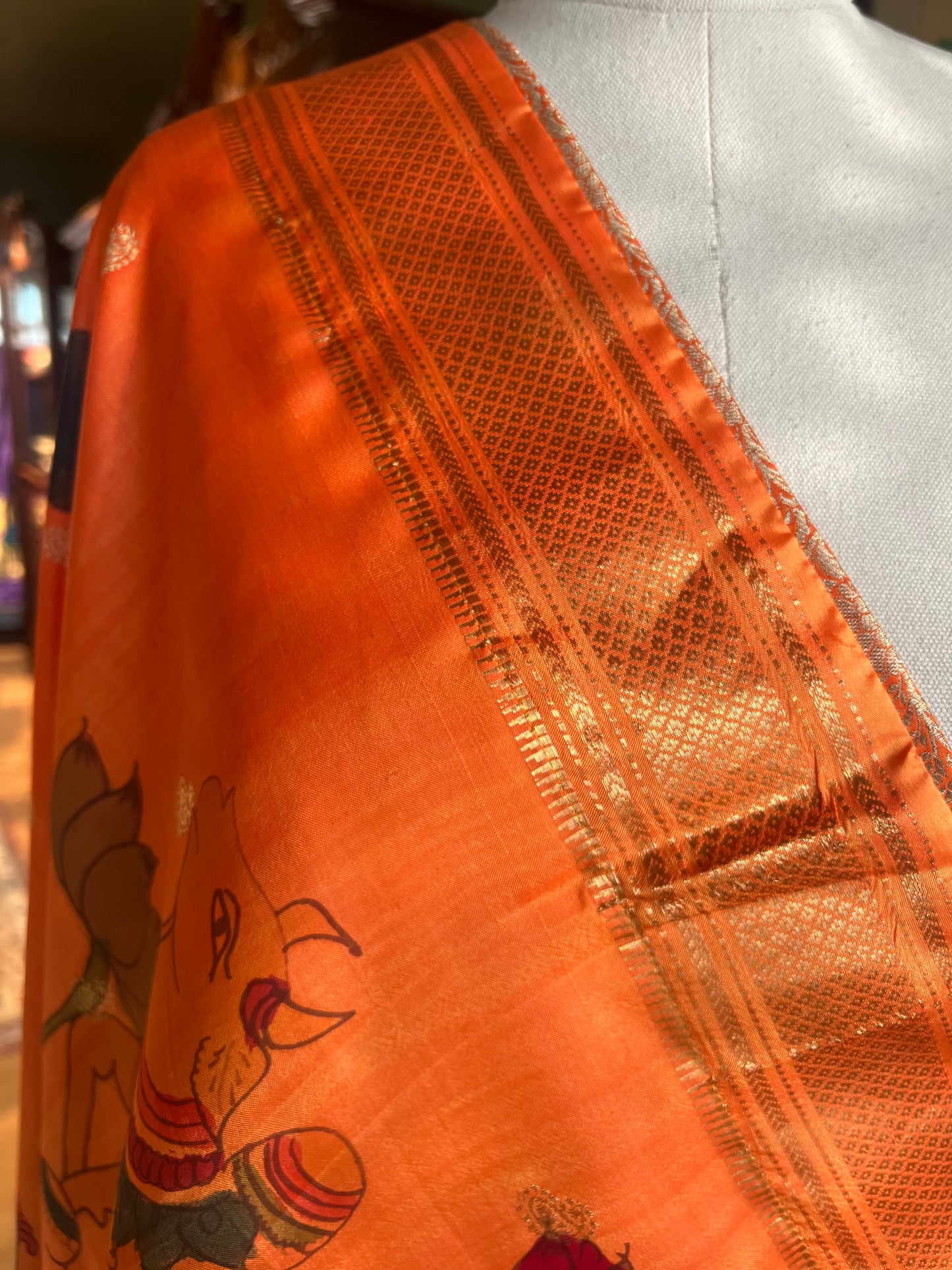 Orange Kalamkari x Paithani Dupatta
