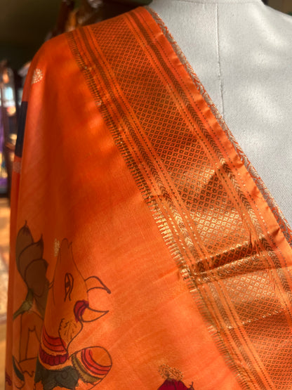 Orange Kalamkari x Paithani Dupatta