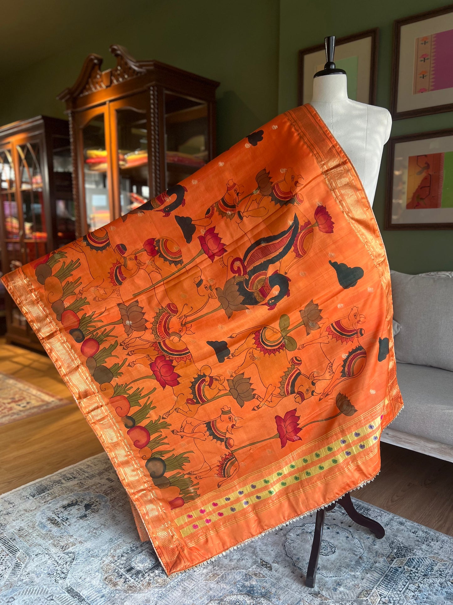 Orange Kalamkari x Paithani Dupatta