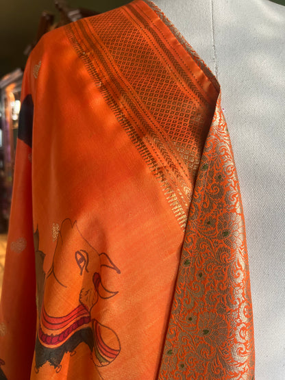 Orange Kalamkari x Paithani Dupatta