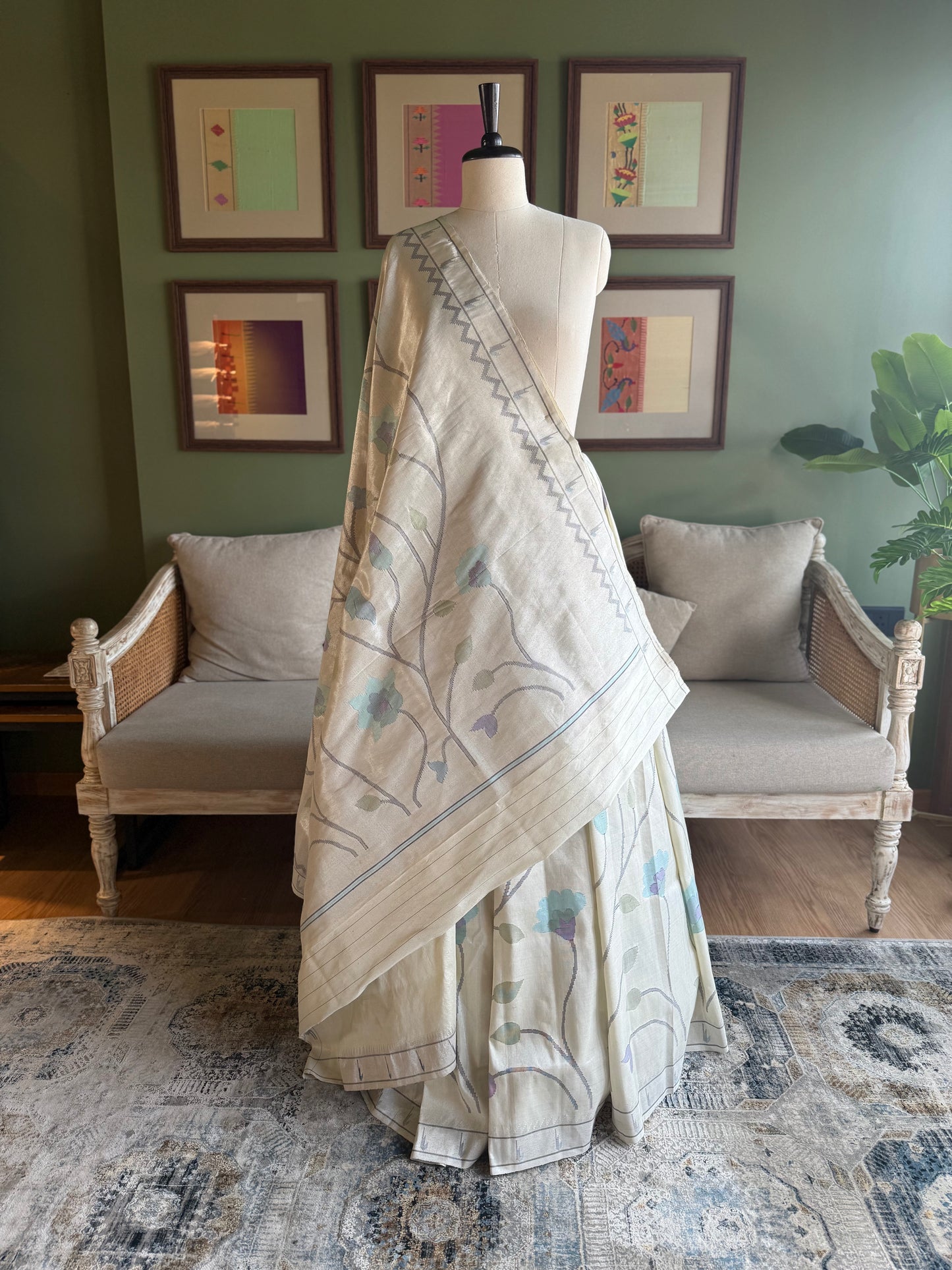 Silver Tissue Paithani with All Over Jaal Design