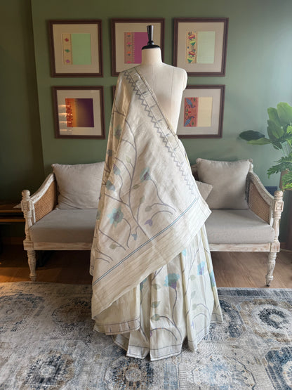 Silver Tissue Paithani with All Over Jaal Design