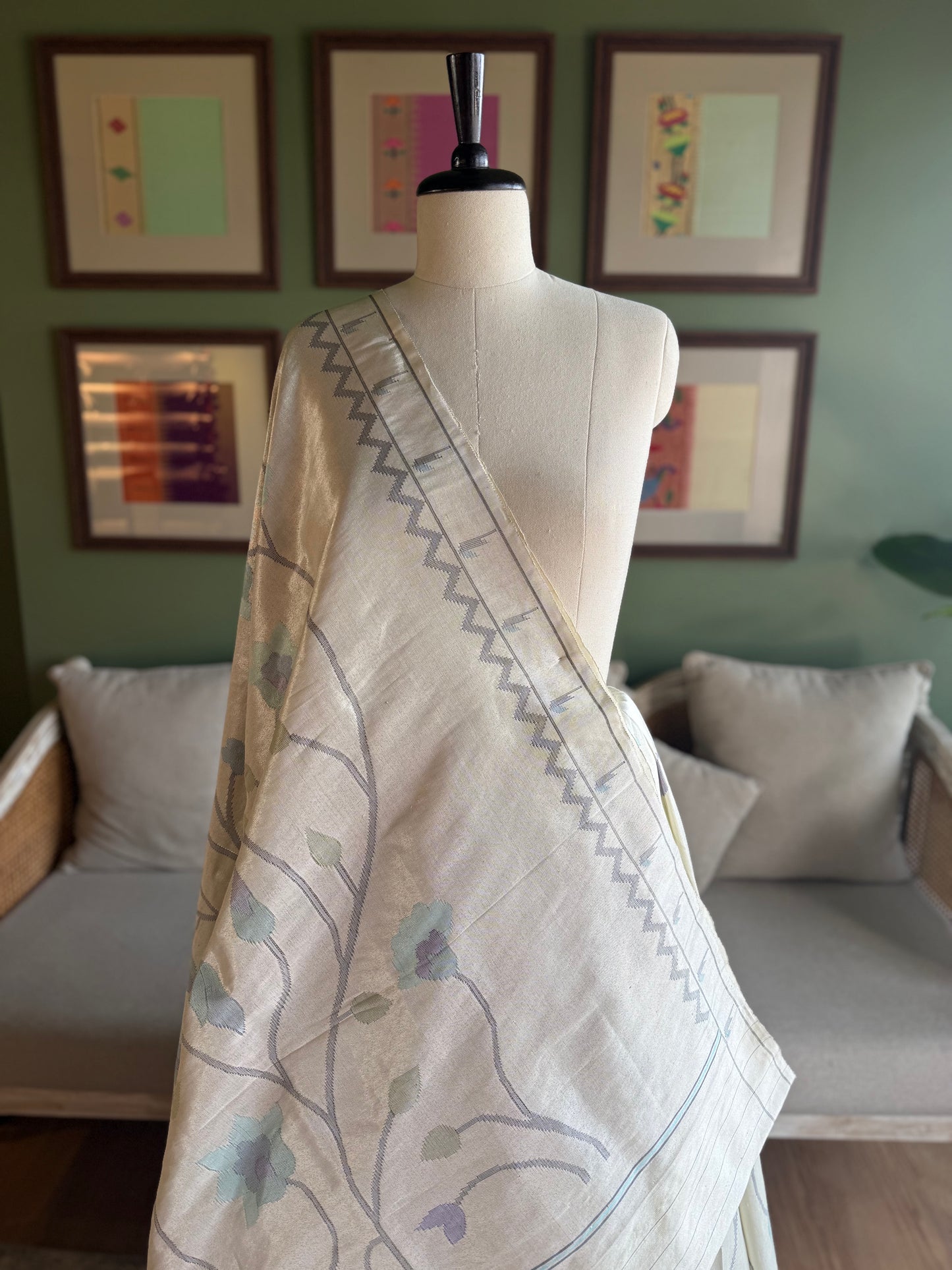 Silver Tissue Paithani with All Over Jaal Design