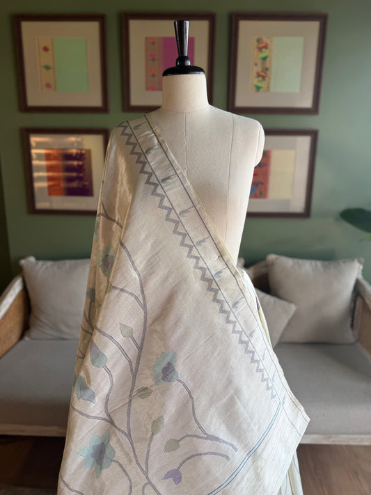 Silver Tissue Paithani with All Over Jaal Design