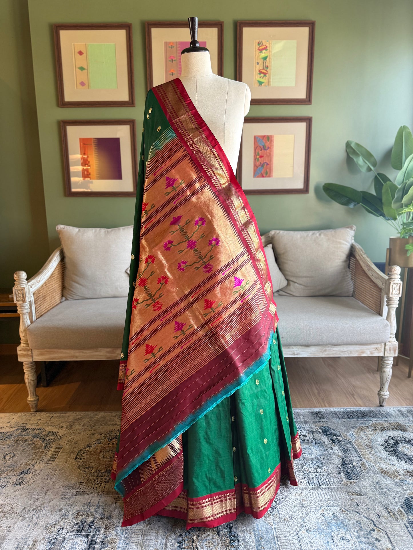 Dark Green Paithani with Contrast Border and Asavali Pallu