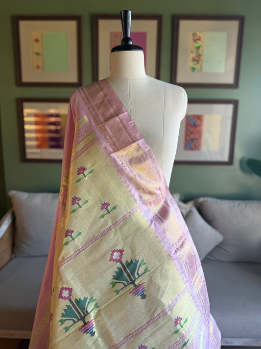 Baby Pink Paithani with Asavali Pallu