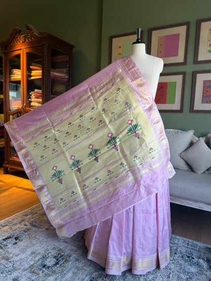 Baby Pink Paithani with Asavali Pallu